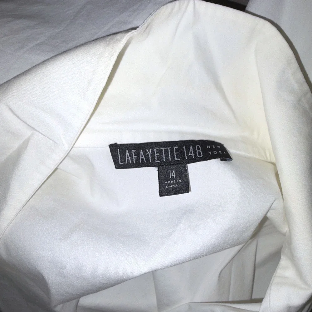 Lafayette 148 Button Down White Professional Stretch Cotton Blouse 14 - Picture 3 of 7